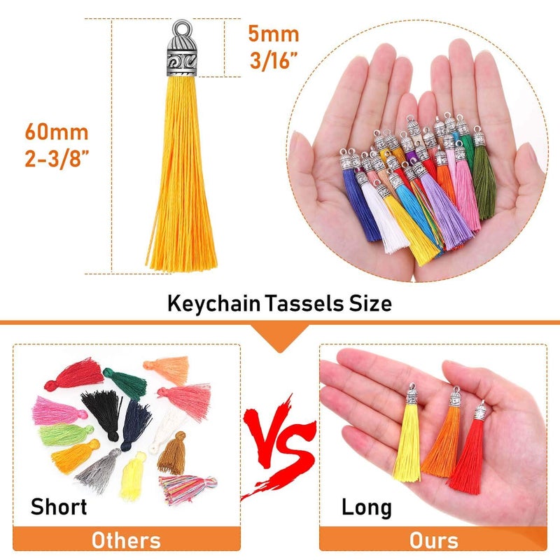 Flasoo Tassels for Jewelry Making, Flasoo 100 Pieces Keychain Tassel Charms Silky Handmade Tassels Bulk for Resin DIY Crafts, Bracelets, Earrings, Keychain, Necklace - Image 3
